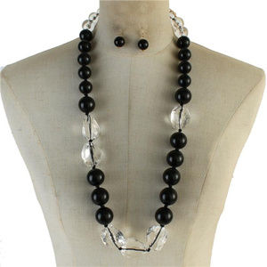 Black And Clear Lucite Bead Long Necklace Earring